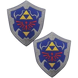 Heiorpai 2Pcs Legend of Zelda Link Shield Hyrule's Royal Crest Logo Patch Embroidered Decorative Hook and Loop Fasteners Backing Patch