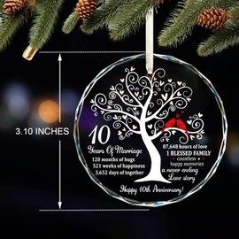 Svnntaa 10th Anniversary Wedding Gift for Couple - Happy 10th Anniversary Couple Gifts for Him Her, 10 Years of Marriage Ornament for Parents, Grandparents, Husband, Wife - Wedding Glass Ornament 2025