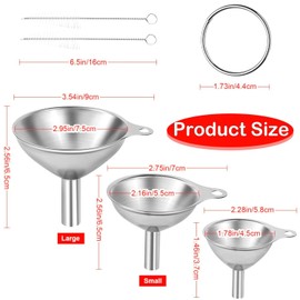 3pcs Funnel Set - Stainless Steel Funnels for Liquids, Powders, & Grains - Kitchen Essential