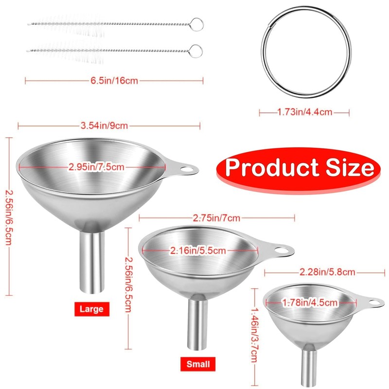 3pcs Funnel Set - Stainless Steel Funnels for Liquids, Powders,