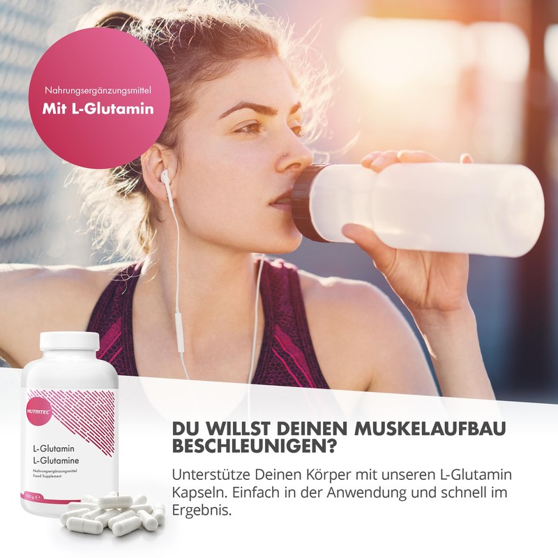 Nutritec L-Glutamin 750mg, 180 Kapseln, hochdosiert, Nahrungsergänzungsmittel