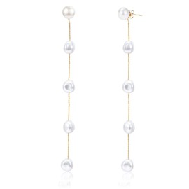 LOKLIFFAI Pearl Dangle Earrings for Women, Threader Earrings Ball Drop Earrings Long Chain Bridal Wedding Jewelry
