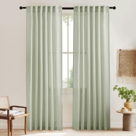 KGORGE Sage Green Curtains 95 Inches Long - Linen Texture Semi Sheer Drapes Back Tab Rod Pocket Light Filtering Window Decor Green Curtains for Bedroom Office Farmhouse, 2 Panels, W52 x L95