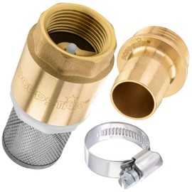 Poppstar Suction Filter Set, Foot Valve with Check Valve 1 Inch Made of Brass, Suction Basket Made of Stainless Steel, Nozzle and Hose Clamp