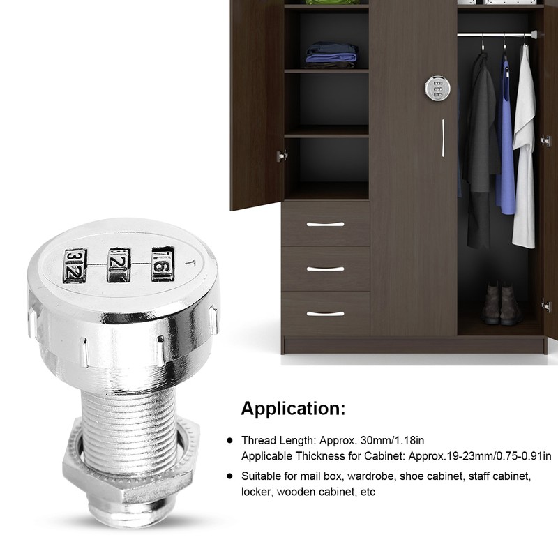 2pcs 30mm/1.18in 3-Digit Mechanical Code Password Lock for Cabinet Wardrobe