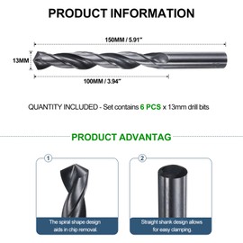 METALLIXITY Drill Bit (13mm) 6Pcs, 4241 High-Speed Steel Straight Shank Nitriding Black 118° for Wood Plastic Iron Copper Aluminum Low Soft Metal