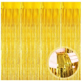 Ywwltt Pack of 4 Tinsel Curtain Gold, 1 x 2 m Glitter Tinsel Curtain, Tinsel Foil Curtain, Foil Fringe Curtain, Glitter Curtain Decoration for Birthday, Wedding, Graduation, Festive Party Decoration