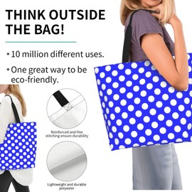 Cuczpau Blue Polka Dot Tote Bag Beach Bag for Women Reusable Grocery Large Shopping Shoulder Bag Travel Handbag