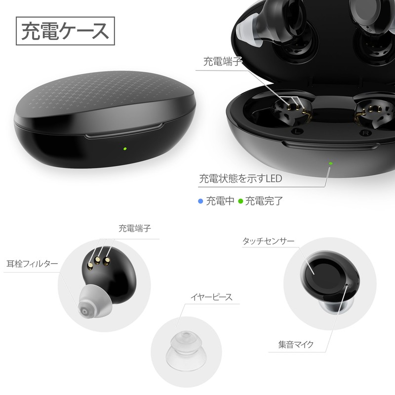 NIKEN集音器 八代亜紀さん推薦 USB充電式 しゅうおんき【充電2時間25時間使用可能】音声拡聴器 充電ケース付き 本体重さ約3g 耳あな式 左右セット入り 高齢者 プレゼント