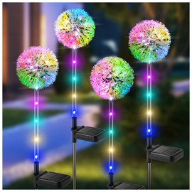 BUCASA BUCASA Solar Lights Outdoor Garden, 4 Pack Dandelion Garden Christmas Lights with 16 Colourful LEDs, Waterproof Solar Flower Lights for Lawn Yard Garden Ornaments Outdoor Christmas Decorations