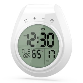 Waterproof Shower Timer, Digital Shower Clock, Waterproof Touch Screen Timer with Alarm Clock, Shower Clock with Timer, Timer with Suction Cup LCD（White）