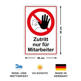 Strobo Zutritt nur für Mitarbeiter Sign, 20 x 30 cm, Made From Sturdy PVC Hard Foam Board, 3 Mm, With UV Protection