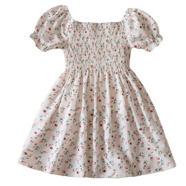 Maeau Children's Clothing, Kids' Clothing, One-piece Dress, For Babies, Puff Sleeve, Short Sleeve, Floral Pattern, Cute, Girls Dress, Outing, Formal, Princess, Stylish, Kindergarten Entrance