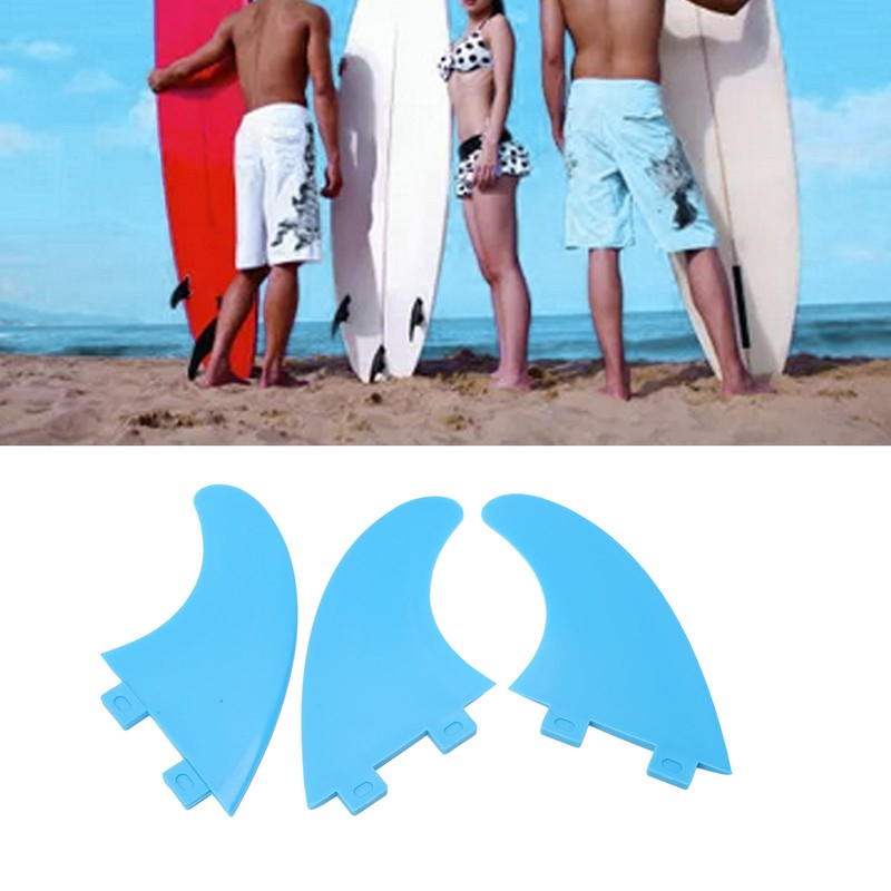 3Pcs Surfboard Fins Nylon Plastic Blue Thruster Fin Surfing Board