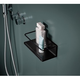 emco Round Shower Basket No Drilling I Wall Basket for Gluing I High-Quality Shower Shelf for Bathroom Utensils I Black