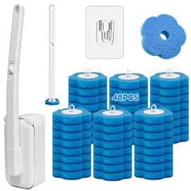 Juego de Cepillo de Inodoro Deshechable 48pcs, Soporte - Cepillo Limpiador para Inodoro Montado para Baños, con 48 Cabezales de Repuesto y Portacepill