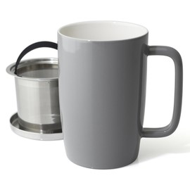 FORLIFE Dew Glossy Finish Brew-In-Mug with Basket Infuser & "Mirror" Stainless Lid 18 oz., Gray