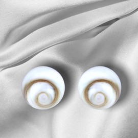 Silver Stud Earrings Shiva Eye Shell - 925 Sterling - Natural Jewellery - Earrings Operculum Round