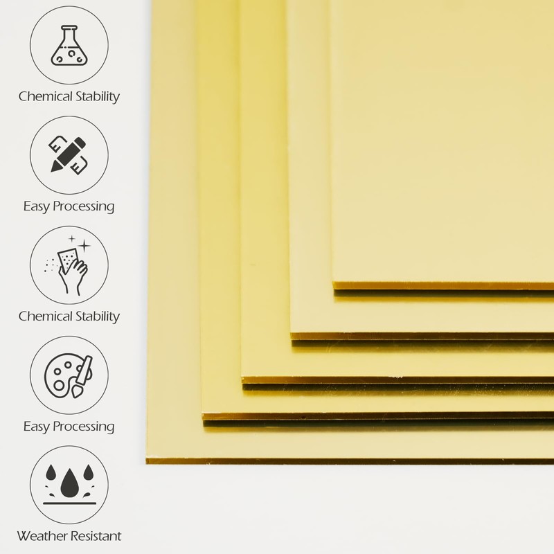 Gold Mirror Acrylic Sheets, 2 Pack 12" x 12" Square