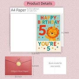 JYfeel Happy 5th Birthday Card for Boys - Cute Lion Greeting for 5 Year Old Boy or Grandson - Grandson Birthday Wish Age 5 - Includes Red Envelope & Gold Seal Sticker US05BC1R