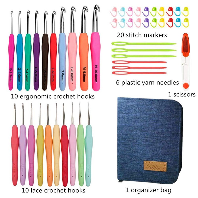 Knitiss 20 Sizes Crochet Hooks 0.5mm-10mm, Ergonomic Crochet Hooks Set