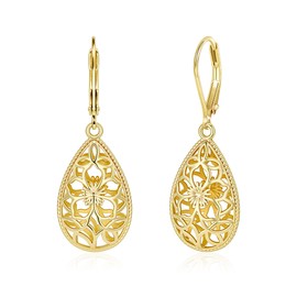 Teardrop Gold Filigree Leverback Dangle Earrings for Women Trendy Gifts