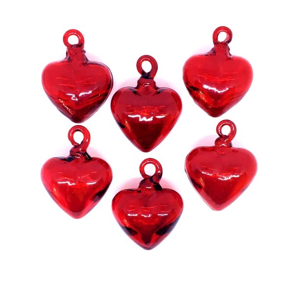 MexHandcraft Red 2.6 inch Small Hanging Glass Hearts (Set of