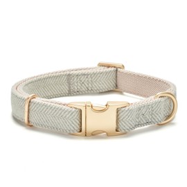 YUDOTE Soft Cotton Hemp Dog Collar with Metal Buckle Adjustable Twilled Dog Collars for Small Medium Large Dogs(Grey,Small)