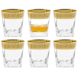 Red Co. Set of 6 Clear Decorated 11 Fl Oz Drinking Glasses with Golden Greek Key Trim – Lowball