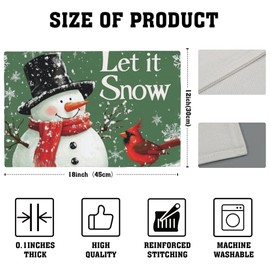Let It Snow Placemats Set of 4,Christmas Snowman Placemats for Dining Table,Heat Resistant Stain Resistant Wipeable Table Mats for Kitchen Dining Holiday Party Home Decor,12x18 Inch