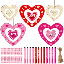 BeYumi DIY Wooden Heart Craft - 24Pcs Mother's Day DIY Wooden Heart Craft Kit for Kids Make Your Own Thankful Love Heart Ornament Gift with Gem Sticker School Classroom Art Activity Party Decoration