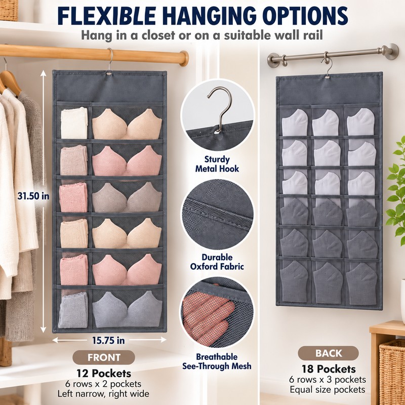 Double Sides Foldable Hanging Storage Bag For Underwear Underpants Socks