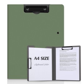 KONVINIT A4 Clipboard, Sturdy Clipboard Folder for Folding, with Double Clip, Writing Board, Waterproof, for Office/School/Home, Green