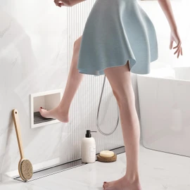Qeke Shower Foot Rest for Shaving Legs, 304 Stainless Steel Footrest Niche with Shaving Holder, Recessed Shower Niche for Shaving Legs, Matte White