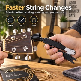 3-in-1 Guitar String Winder Tool for Restringing – Peg Winder, String Cutter & Pin Puller for Guitar Maintenance