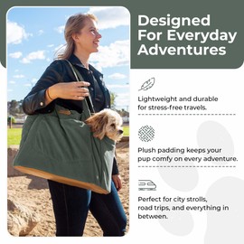 NoblePup Corduroy Dog Carrier - Lightweight Cotton Soft-Sided Pet Tote with Safety Harness Clip - Breathable Travel Carrier for Small Dogs and Puppies (Green)