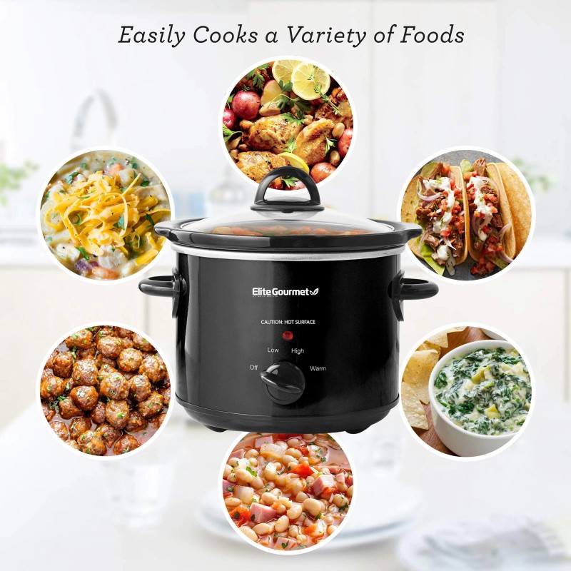 Elite Gourmet 3 Quart Slow Cooker with Low High Settings