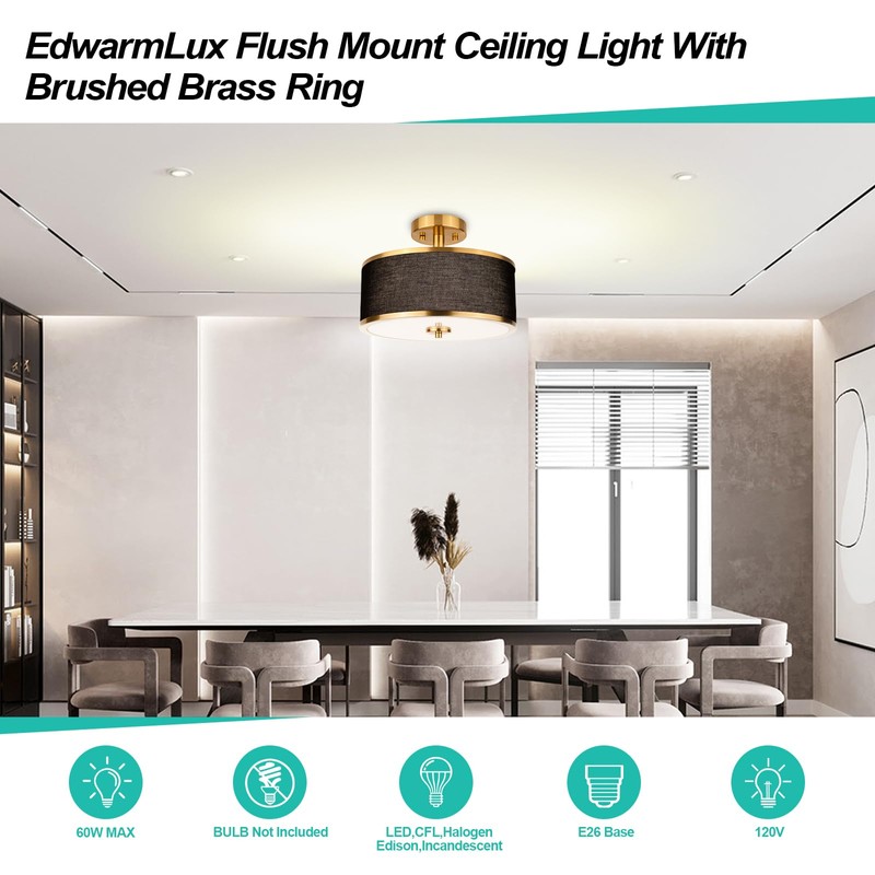 Edwarmlux 3-Light Semi Flush Mount Ceiling Light Fixture, 12.6" Gold