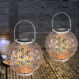 Solar Lamp Outdoor Solar Light Oriental LED Solar Lantern Outdoor Light Effect Flower of Life 1 x LED Warm White Diameter 20 x 29 cm Patio Garden Set of 2