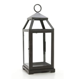 Hosley 14 Inch High Large Clear Glass Iron Classic Style Lantern Elegant Candle Holder for Home Decor Vintage-Inspired Centerpiece with Stylish Iron Frame Indoor/Outdoor Lighting Accent Timeless