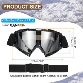 PATIKIL Dirt Bike Goggles, 2 Pcs Motorcycle Goggles ATV Goggles Ski Goggles Racing Helmet Goggles Windproof for Mountaineering Sky Diving Ski Riding, Black/White with Silver/Gold Lenses