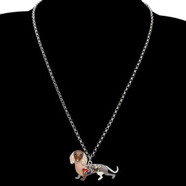 BONSNY Statement Enamel Rhinestone Chain Dachshund Dog Necklaces Pendant Original Design for Women Jewelry