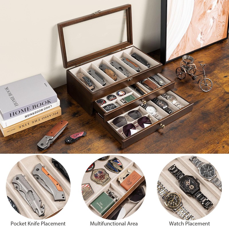 Yoimori Knife Display Case for15-22 Knives, 3-Layer Pocket Knife Case