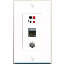 Wallplate City 3 Port 1 Gang Jack Face Cover Cable Plastic CAT7 COAX SPEAKER Wall Plate