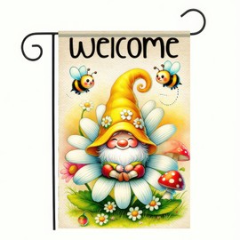 BlissYard Spring Summer Gnome Garden Flag 12x18 Double Sided Burlap Daisy Bee Floral Welcome Holiday Yard Outdoor Decorative Flag Summer Yard Outdoor Home Decorative Daisy Flowers Small Decor