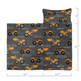 Datura home Nap Mat -Excavator Truck Sleeping Bag with Removable Pillow - Daycare and Sleepovers Preschool Kindergarten Bedding Set for Kids Toddler Boys Girls(Truck Large)