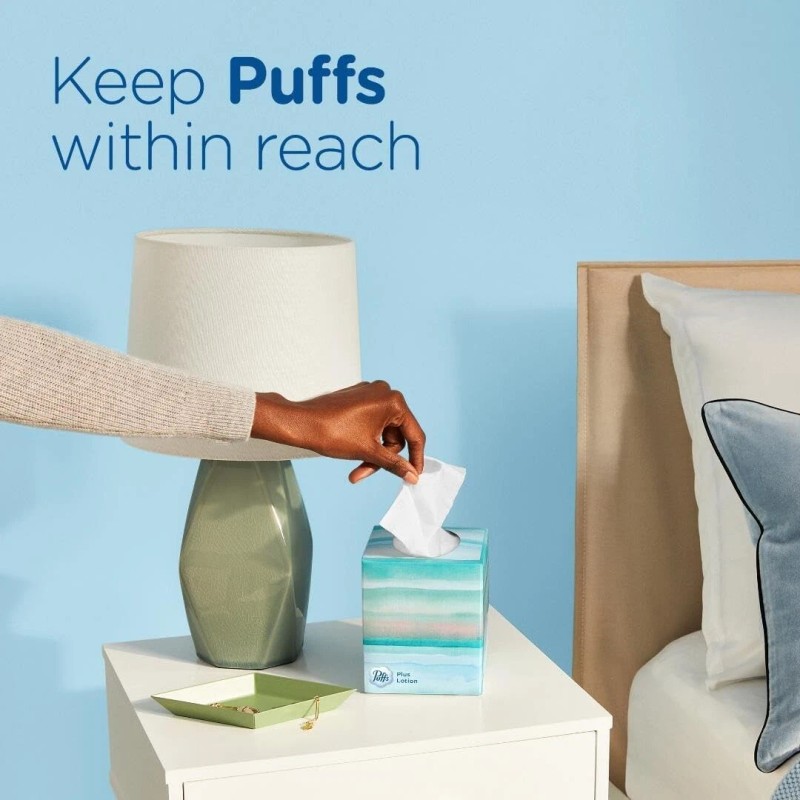 Puffs Plus Lotion Facial Tissues, 8 Family Boxes, 124 Facial