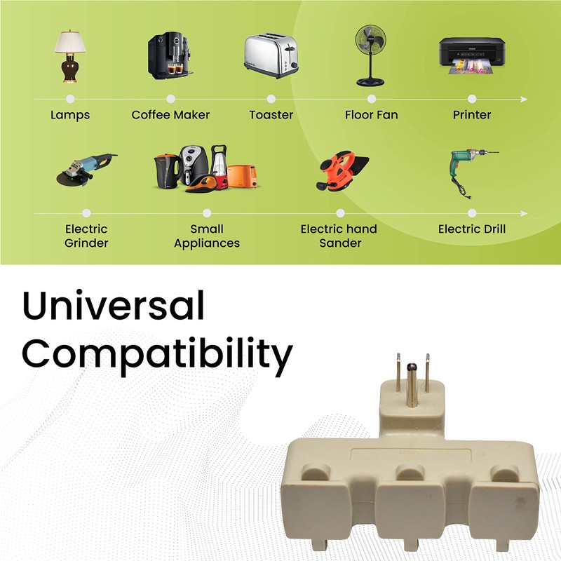 GoGreen Power 3 Outlet Tri Tap Adapter with Covers, Beige