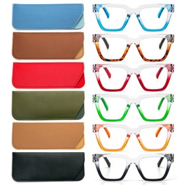 KoKoBin 6 Pack Oprah Style Reading Glasses for Women? Oversize Square Frame Blue Light Blocking Comfortable Readers +3.50