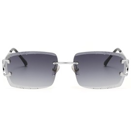 FLJMRAVER Retro Rimless Rectangle Sunglasses for Men Women Luxury Frameless Square Trendy Shade Diamond Cutting Eyewear, A8* Silver / Gradient Grey, Adult